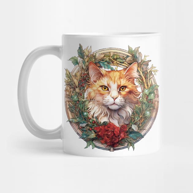 Holiday Ginger Cat with Christmas Wreath by SubRant